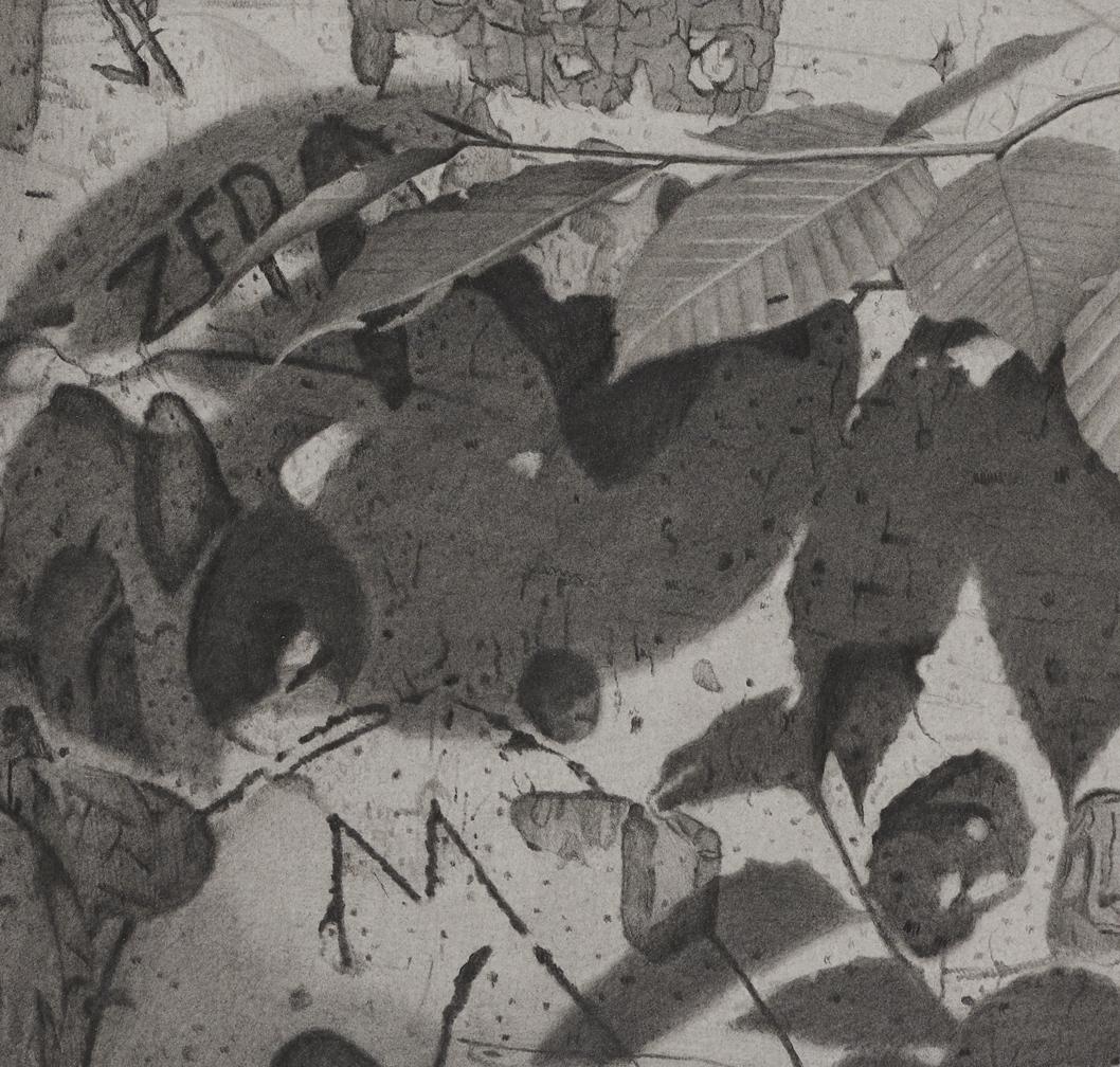 Graffiti-Baum 5, fotorealistische Graphit-Landschaftszeichnung, 2022 (Fotorealismus), Art, von Mary Reilly
