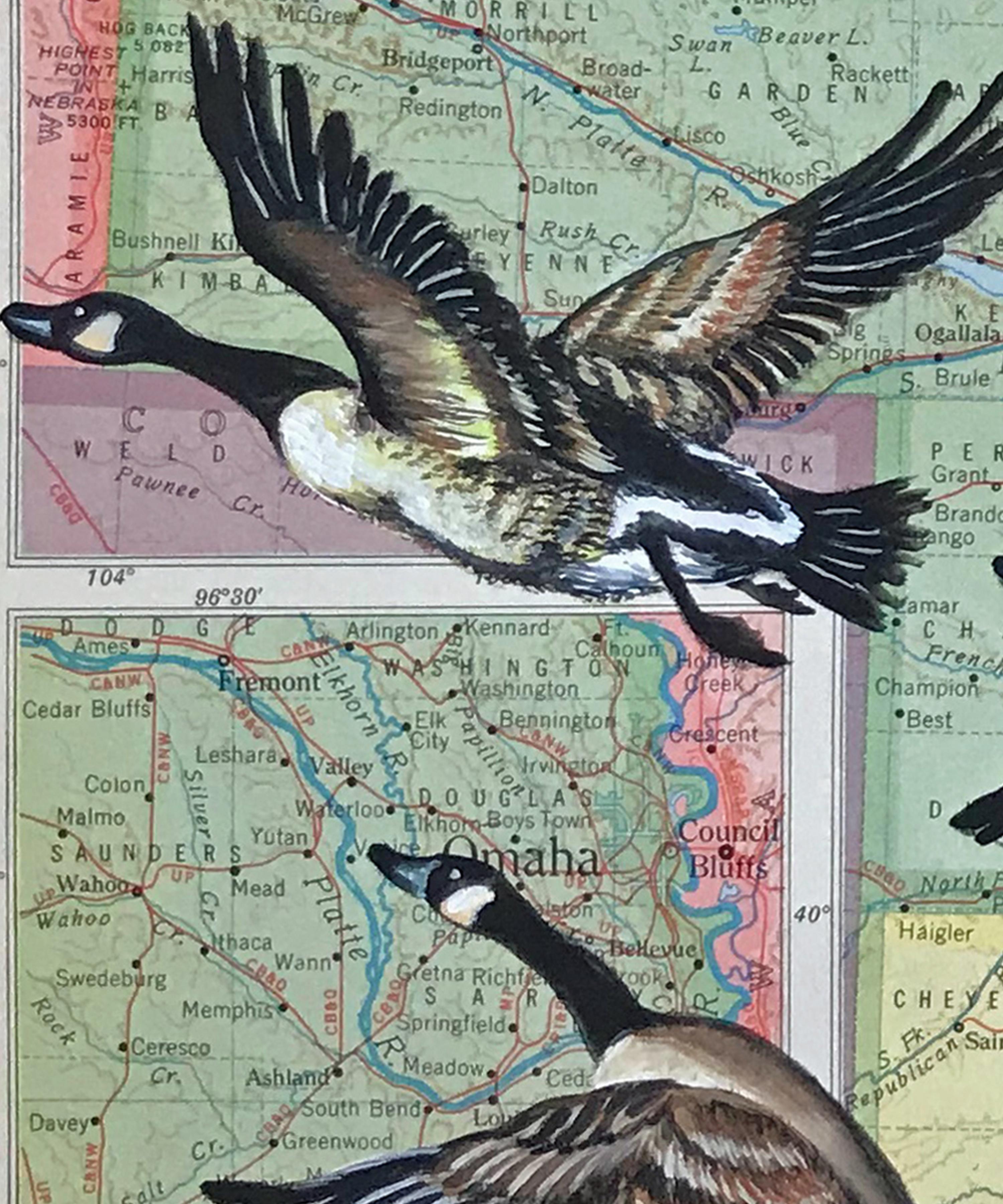 Fly-Over State, Gouache, Aquarell und Bleistift 1946 Rand-McNally World Atlas Map (Zeitgenössisch), Art, von Carol Wax