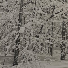 Snowy Woods, fotorealistische Graphit-Landschaftszeichnung, 2023