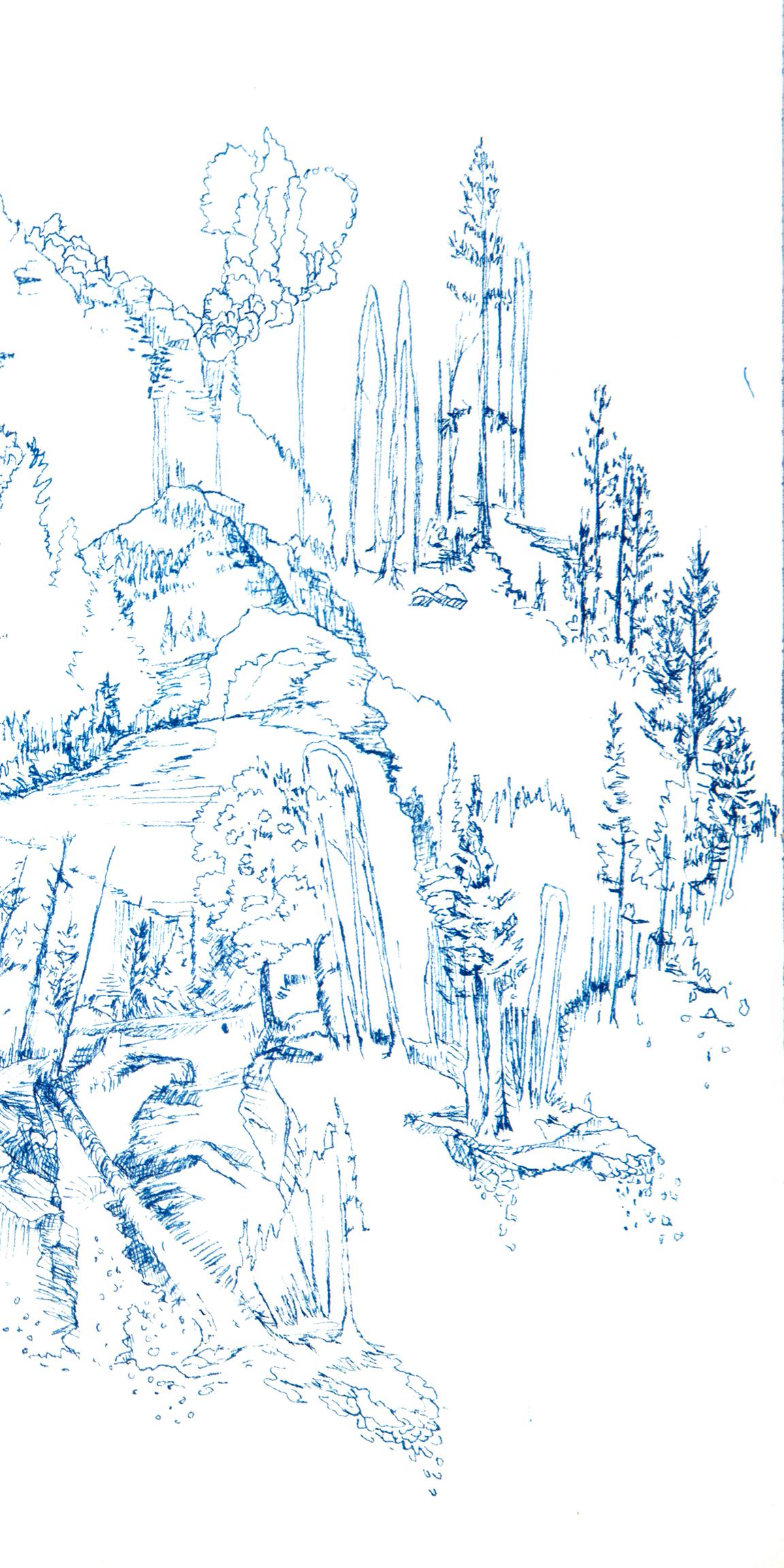 Kathleen Beausoleil, Renew, 2018, blue ink on paper, landscape drawing For Sale 1