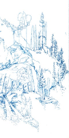 Kathleen Beausoleil, Rinnovare, 2018, inchiostro blu su carta, disegno di paesaggio