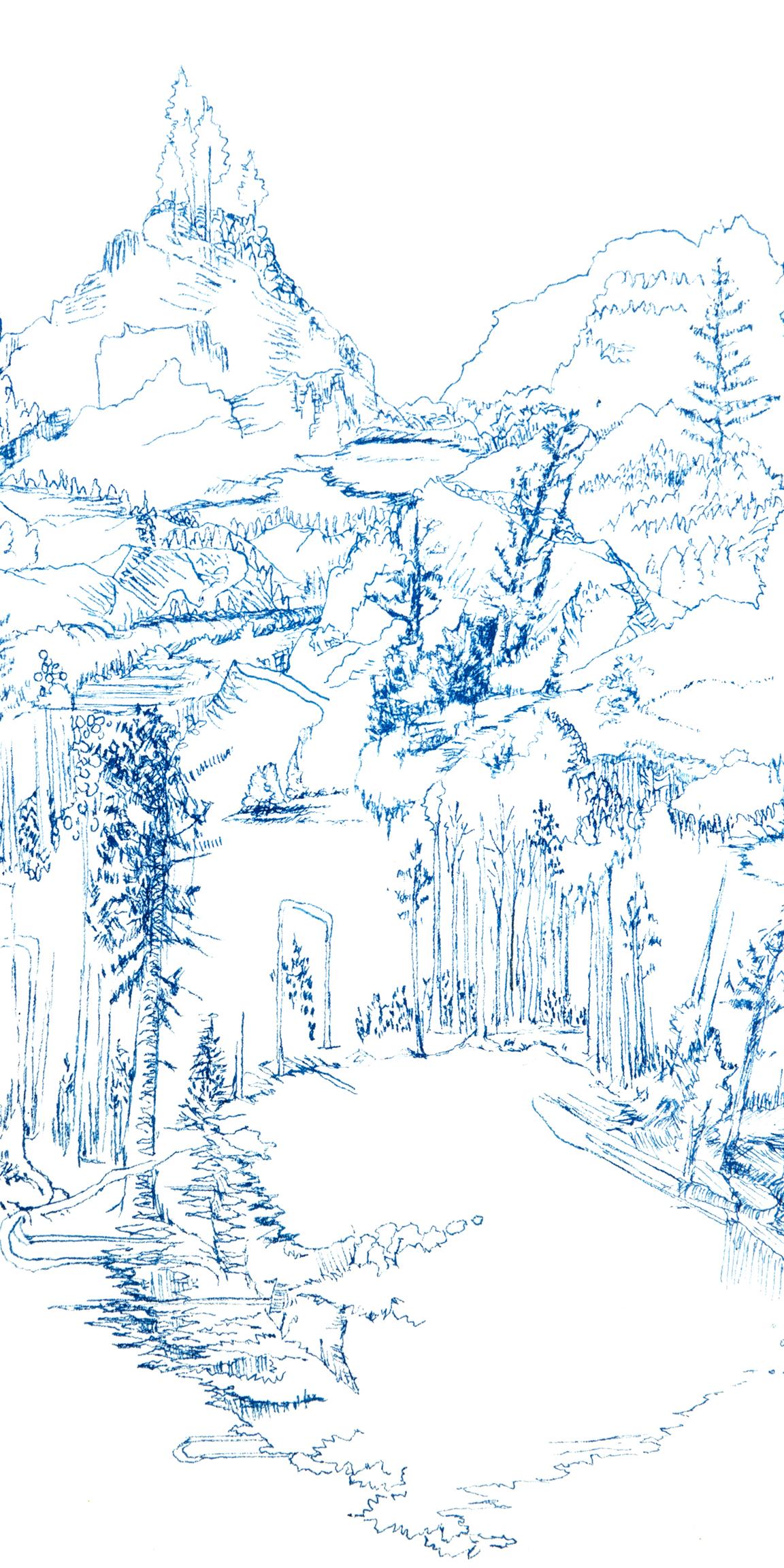 Kathleen Beausoleil, Renew, 2018, blue ink on paper, landscape drawing For Sale 2