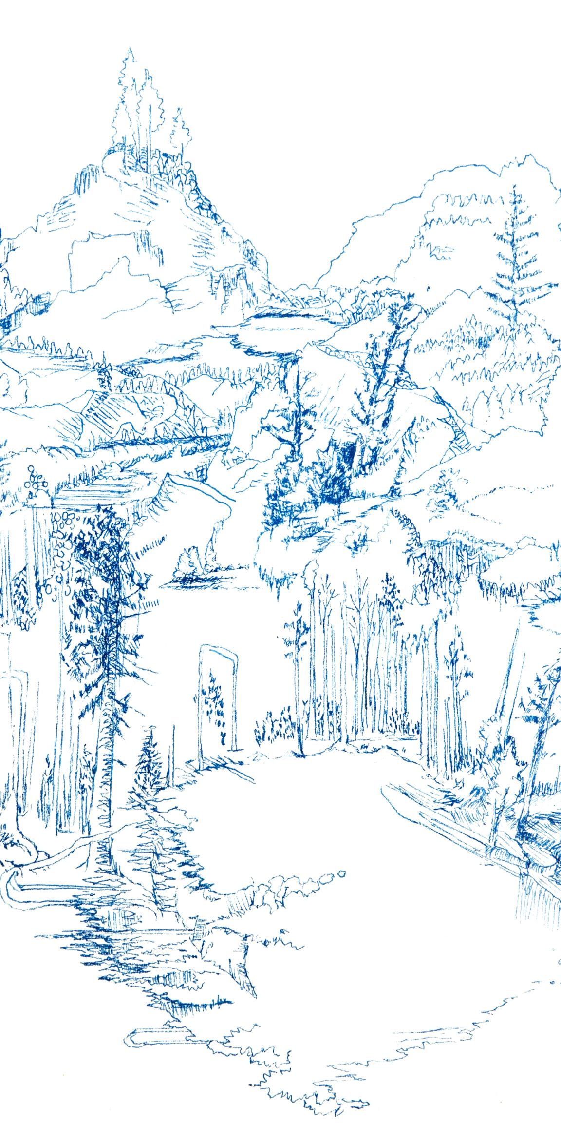 Kathleen Beausoleil, Renew, 2018, encre bleue sur papier, dessin de paysage en vente 2