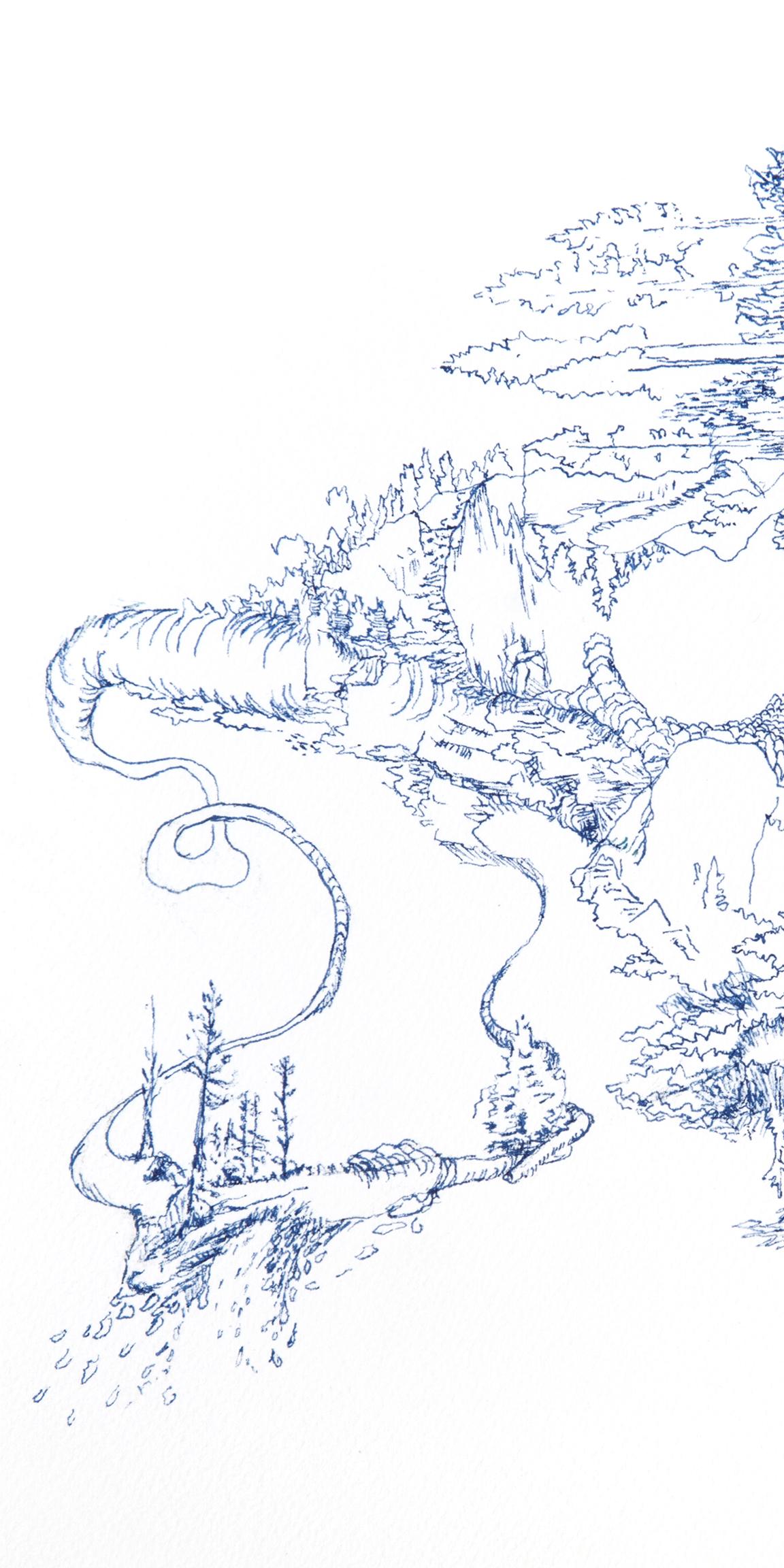 Kathleen Beausoleil, Rejuvinate, 2013, blue ink on paper, landscape drawing For Sale 2