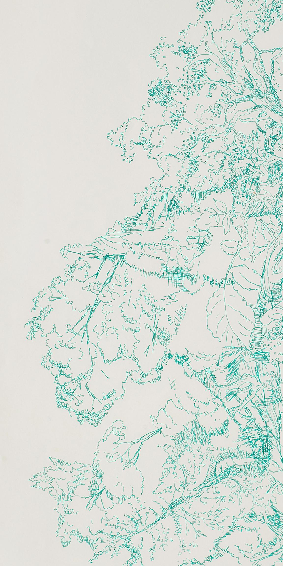 Kathleen Beausoleil, Crescendo, 2023, green ink on paper, landscape drawing For Sale 1
