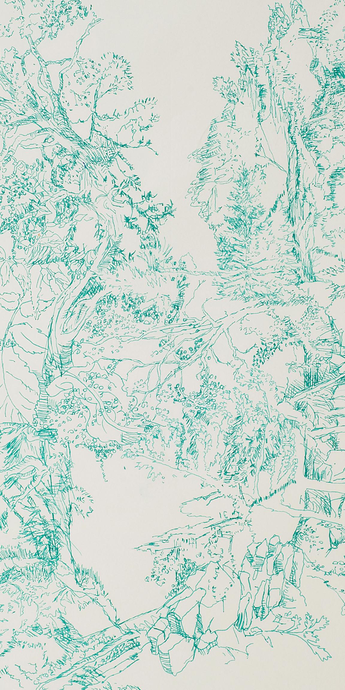 Kathleen Beausoleil, Crescendo, 2023, green ink on paper, landscape drawing For Sale 2
