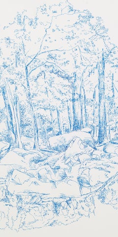 Kathleen Beausoleil, Linee di desiderio, 2023, inchiostro blu su carta, disegno di paesaggio
