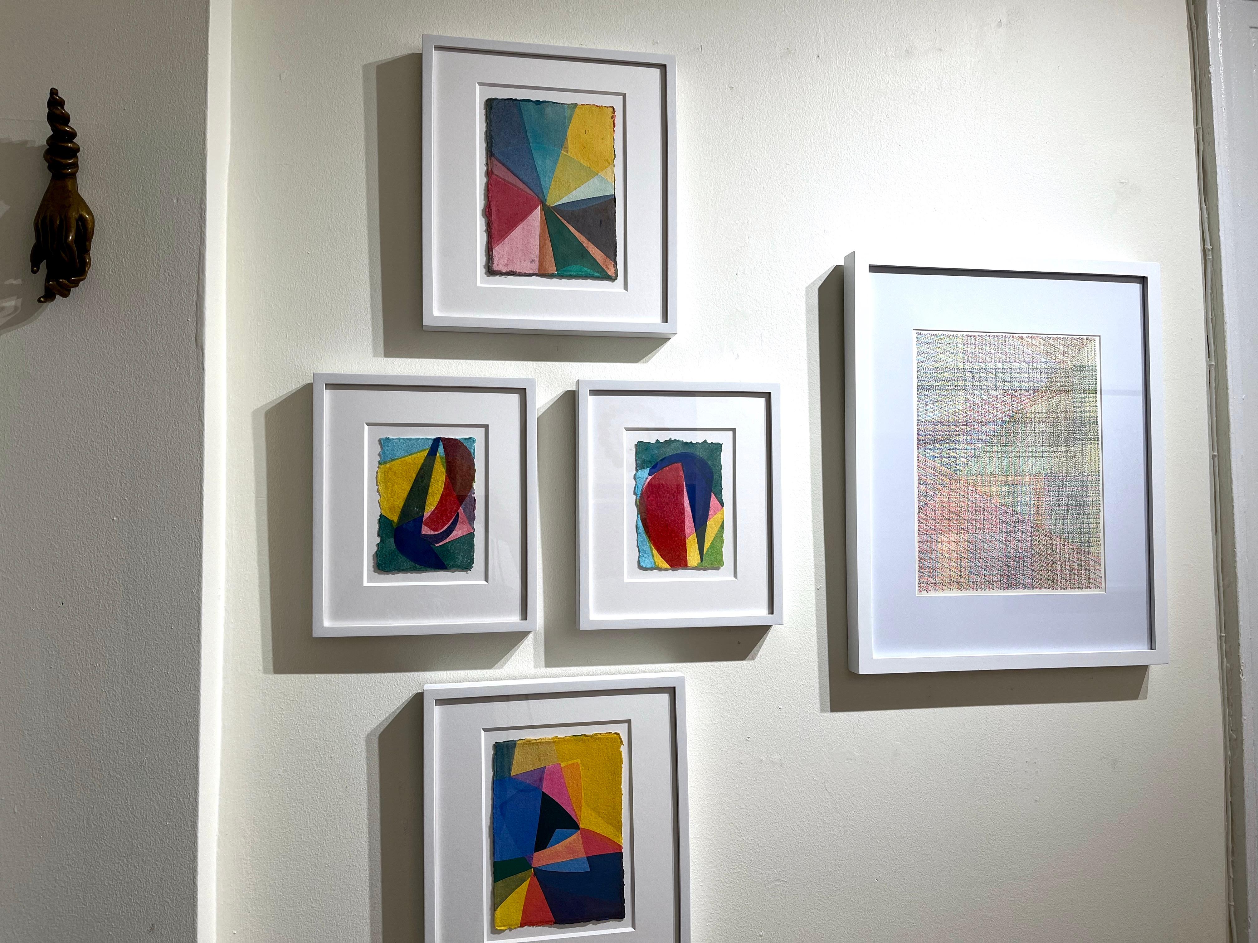 Open But Empty, 2023, framed abstract, colorful, watercolor and acrylic on paper - Brown Abstract Drawing by Sarah Brenneman