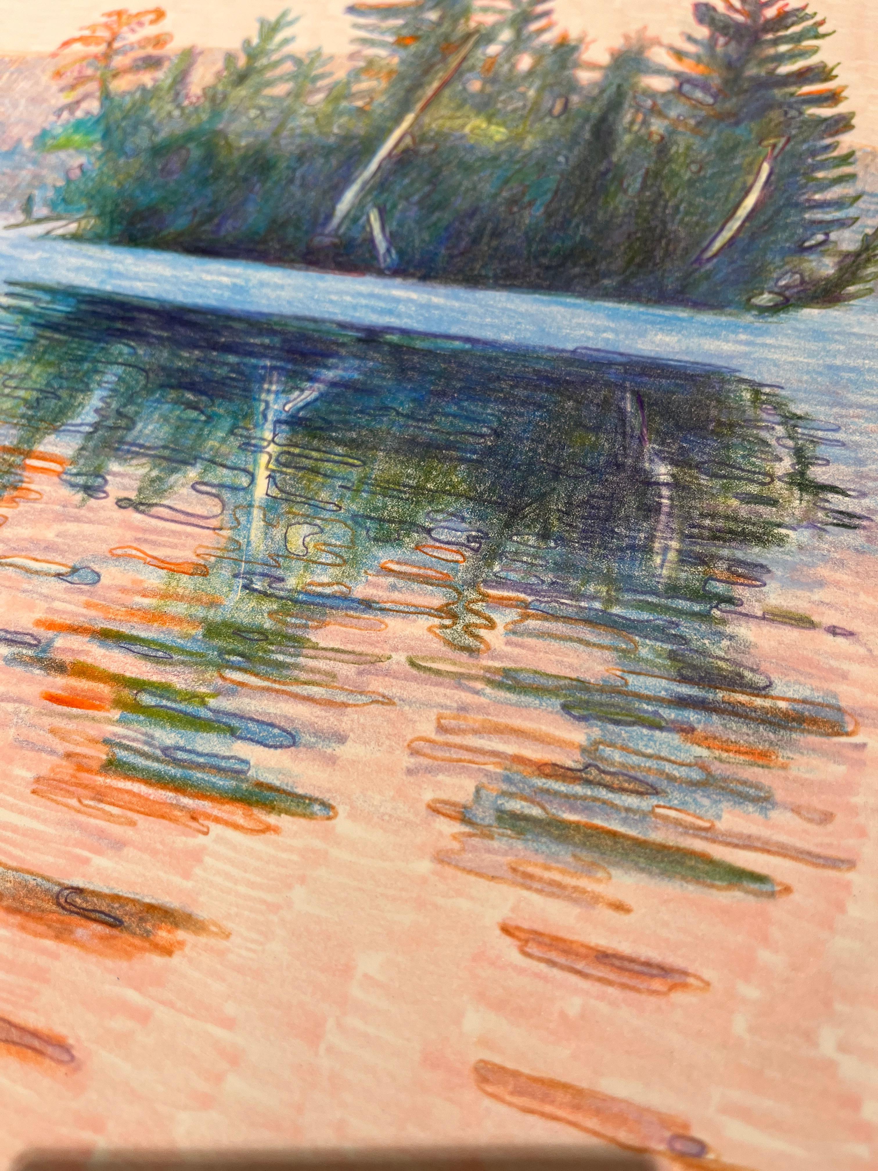 Morning, lebhafte abstrakte Landschaftszeichnung mit Buntstift – Art von Sandy Litchfield