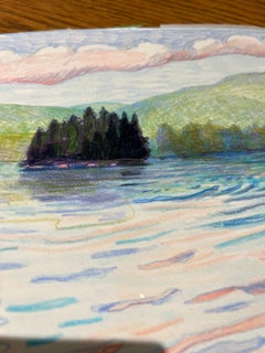 Swollen Lake, abstract landscape drawing w/ colored pencil and gouache