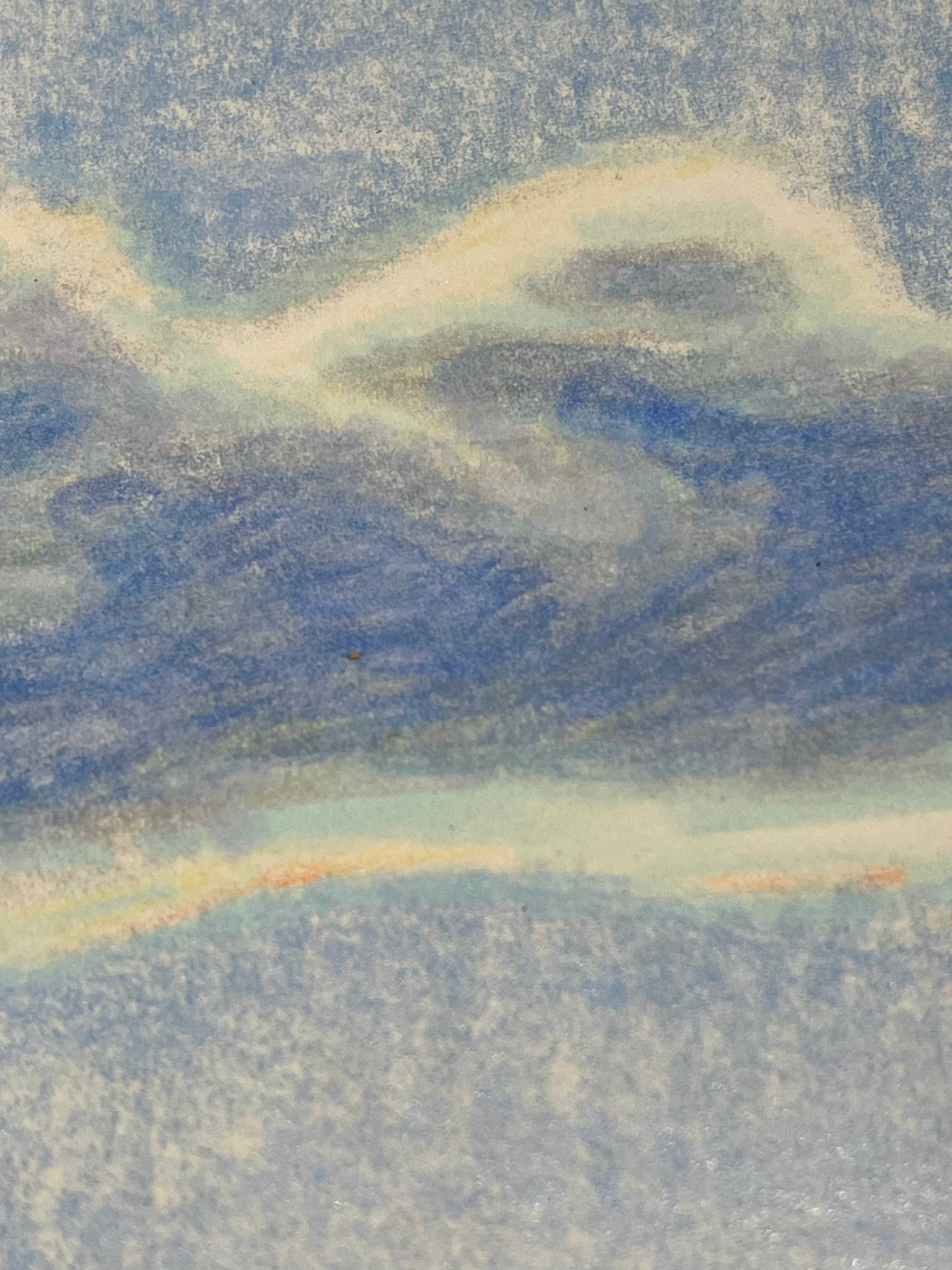 West Bay, dibujo abstracto de paisaje con lápiz de color y gouache - Landscape Art Gris de Sandy Litchfield
