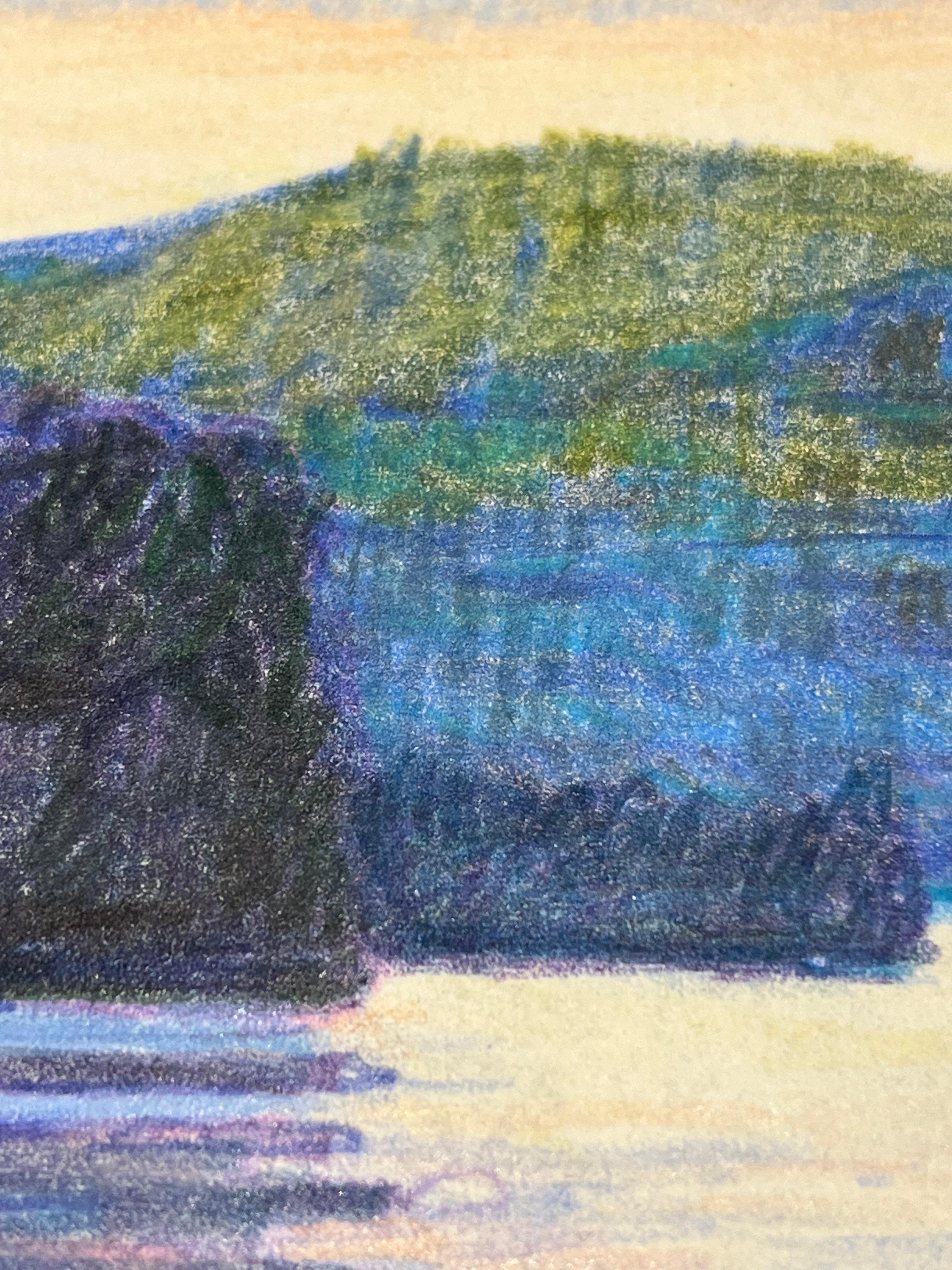 West Bay, dibujo abstracto de paisaje con lápiz de color y gouache - Art de Sandy Litchfield