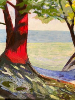 Summit, disegno astratto di paesaggio con matita colorata e gouache