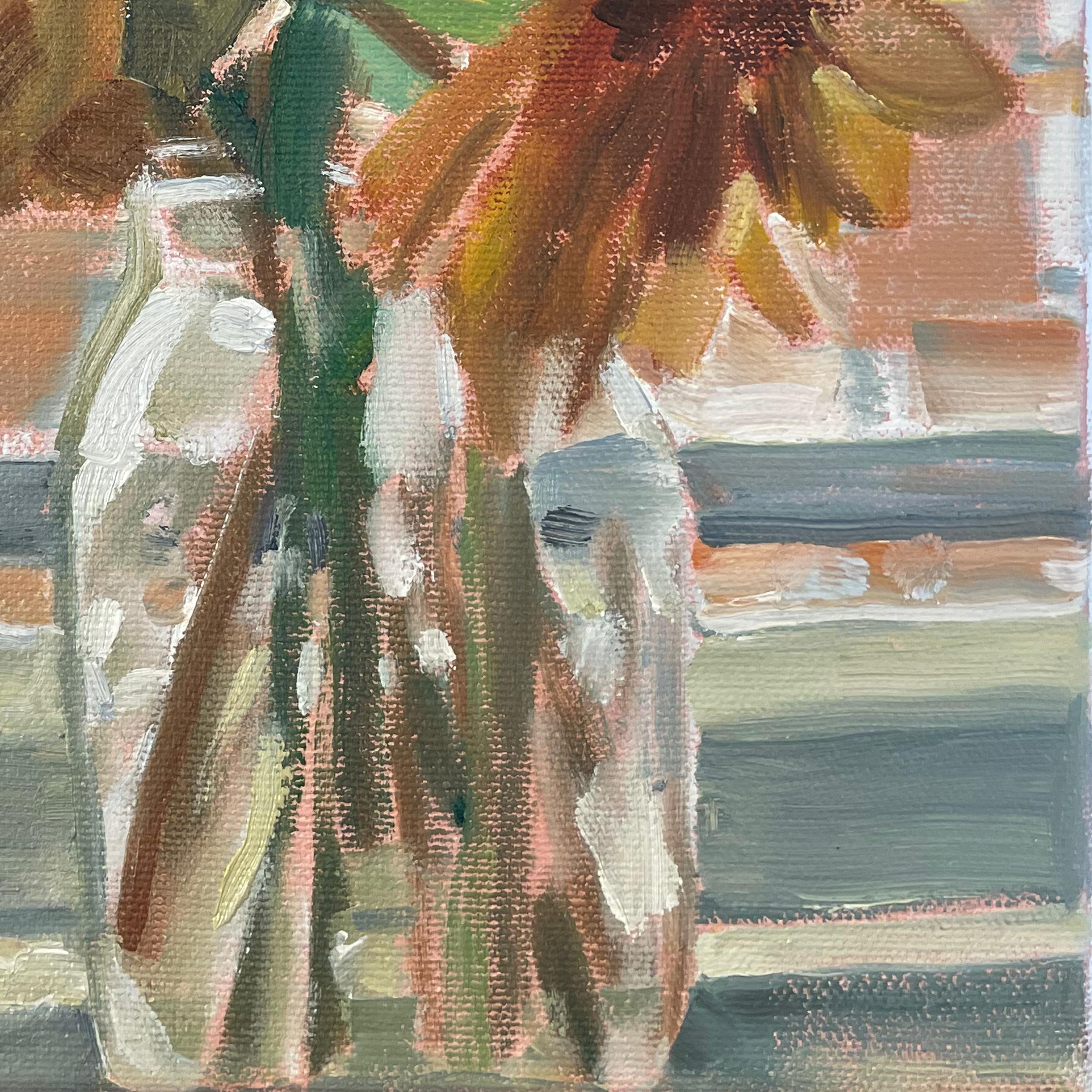 Just Go (Sunflowers), 2020, oil on canvas, yellow, floral still-life painting - Art by Daisy Craddock
