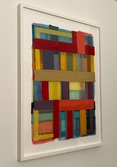 Frame, 2024, vibrant, jewel-like, diaphanous strips of fabric collages