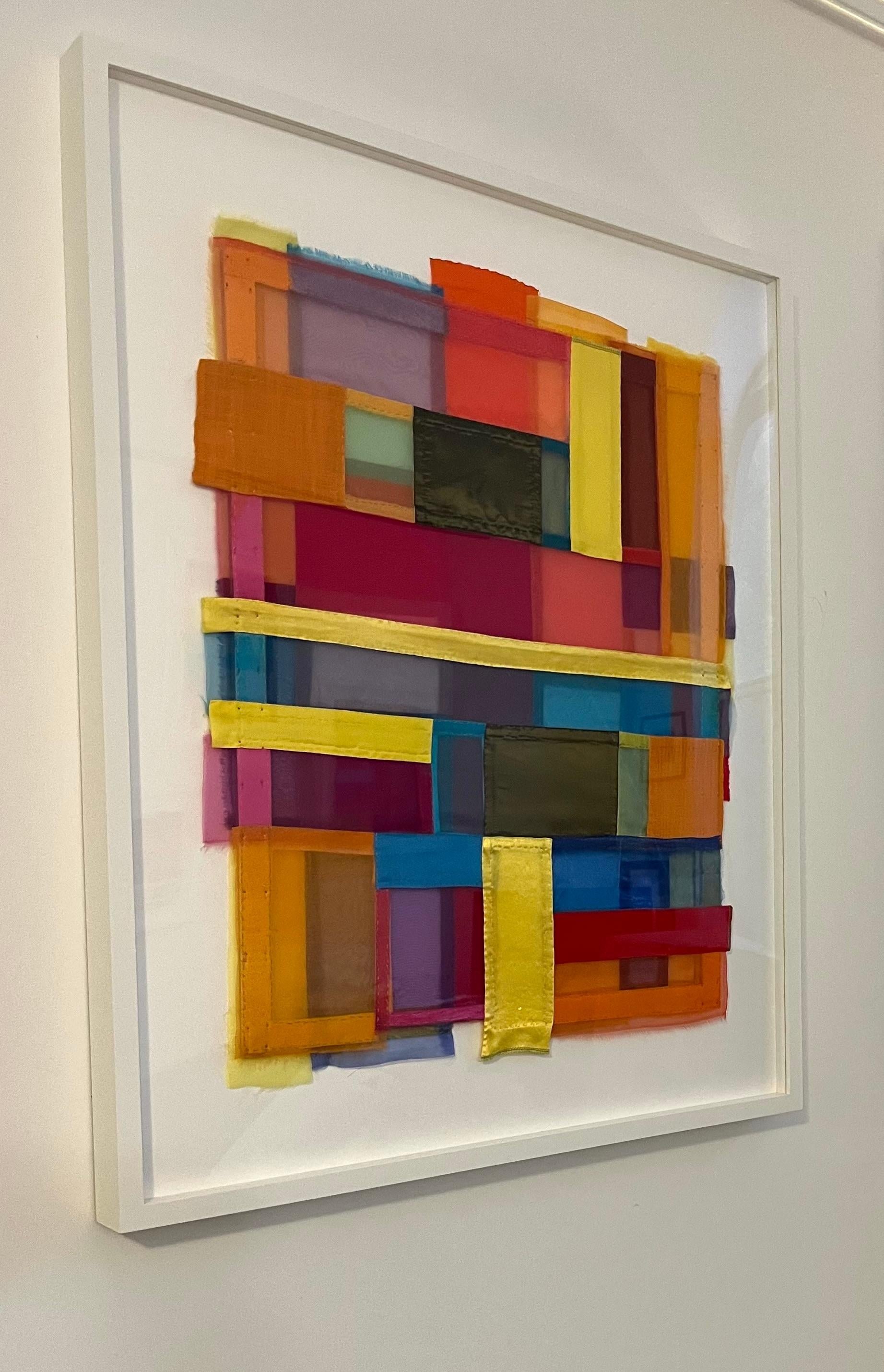 Scale, vibrant, jewel-like, diaphanous strips of fabric collages For Sale 1