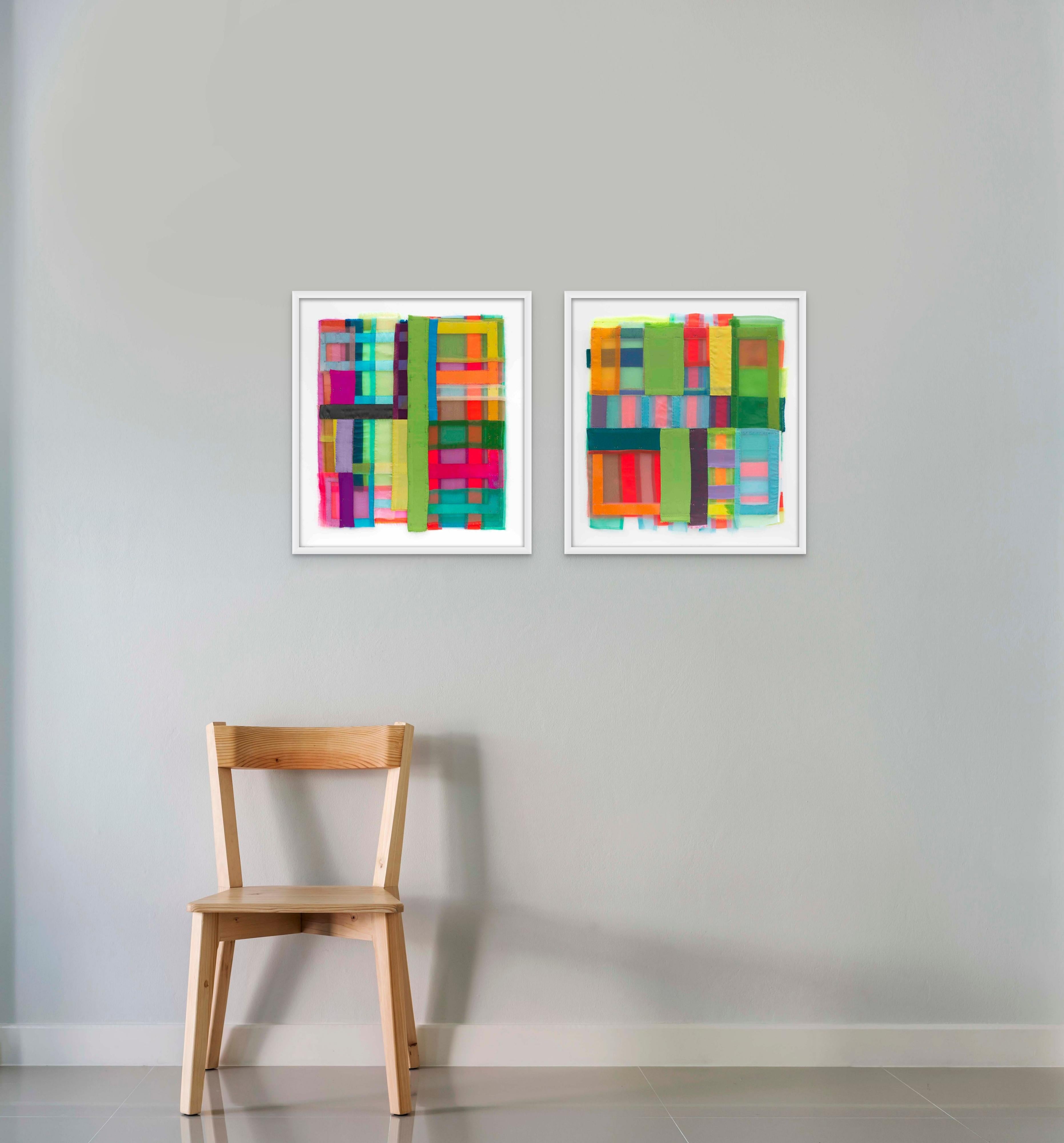 Zone, lebendige, juwelenartige, diaphanische Streifen von Stoffcollagen (Abstrakt), Art, von Linda Kamille Schmidt