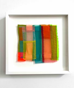 Guide, vibrant, jewel-like, diaphanous strips of fabric collages