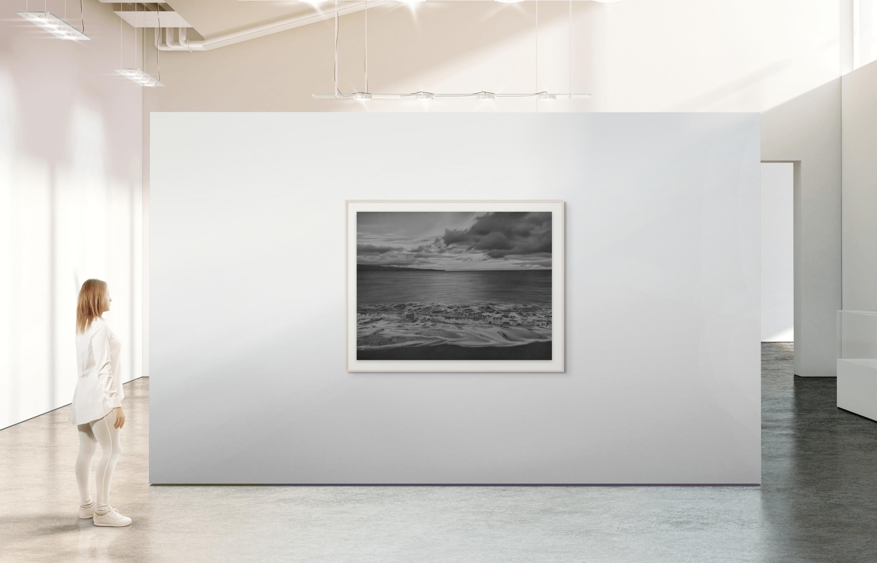 Early Morning, Maui black and white waterscape drawing For Sale 2