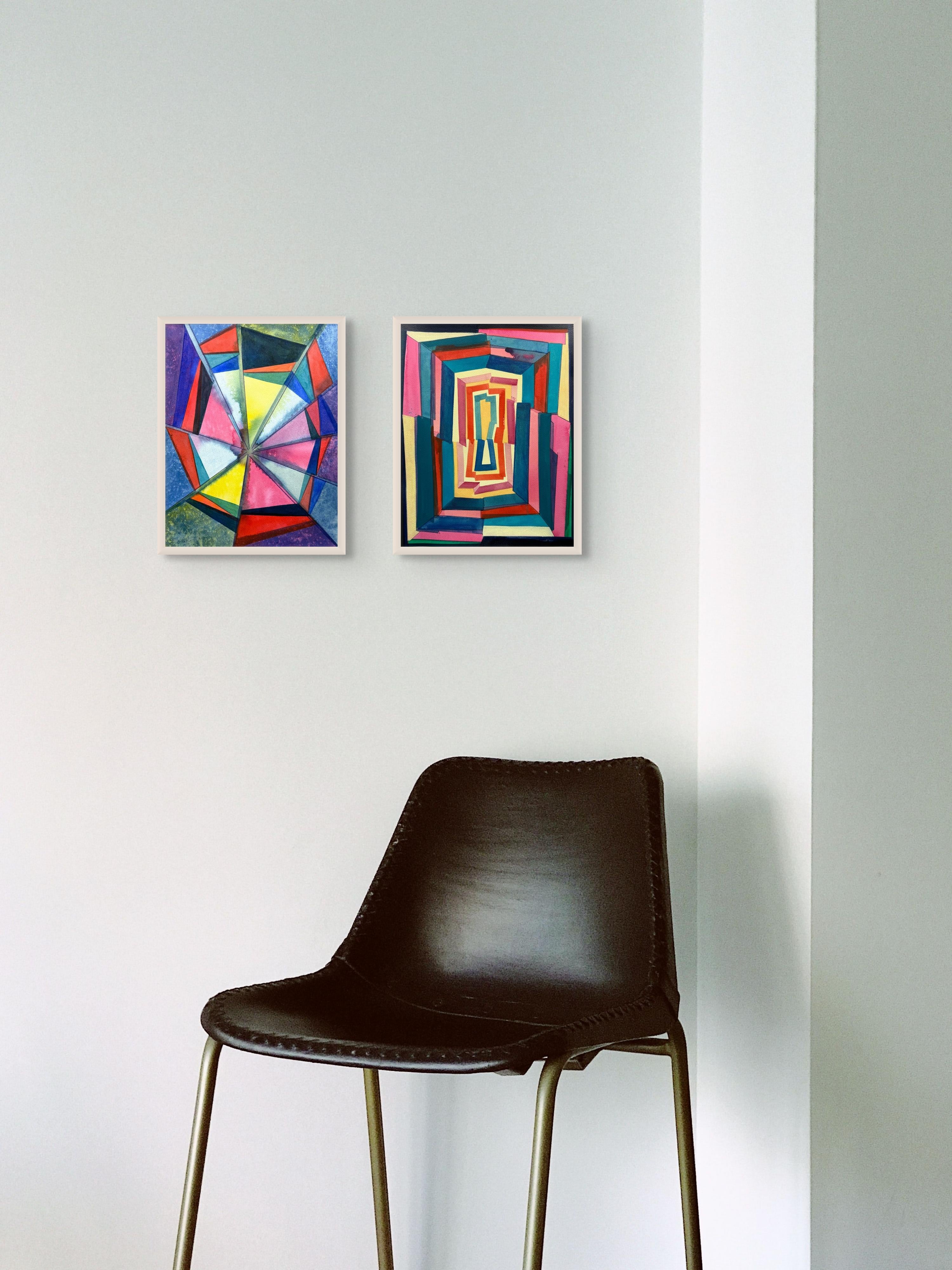 Acuarela abstracta geométrica, relajada y colorida, con capas y formas vivas - Art de Sarah Brenneman