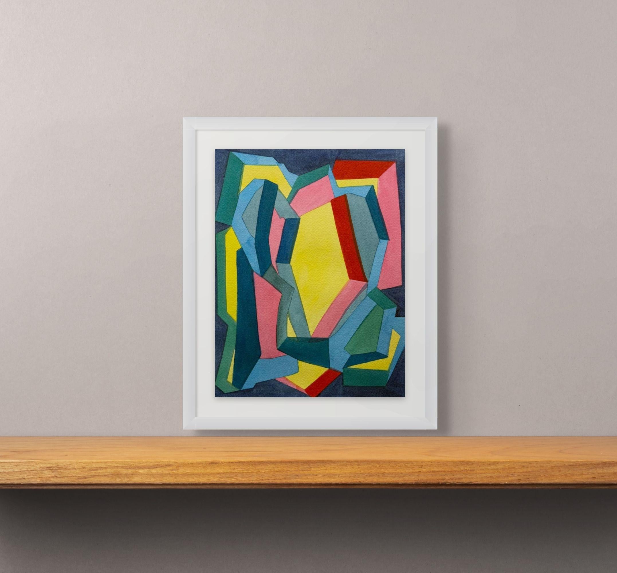 Many Wonderful, Colorful Geometric Abstraction with Bold Overlapping Shapes - Painting by Sarah Brenneman