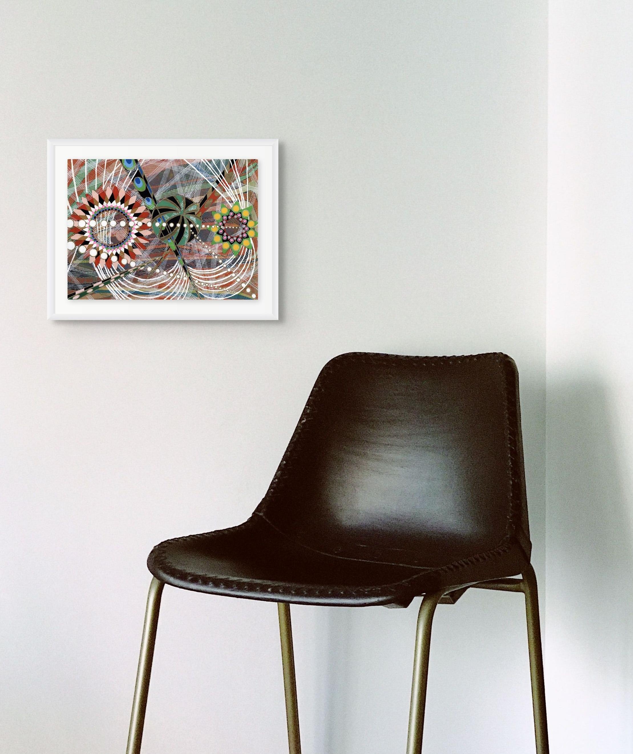 Plan A - Abstrait géométrique multicolore vibrant, 11 x 15 po (16,5 x 20,5 po) fra en vente 3