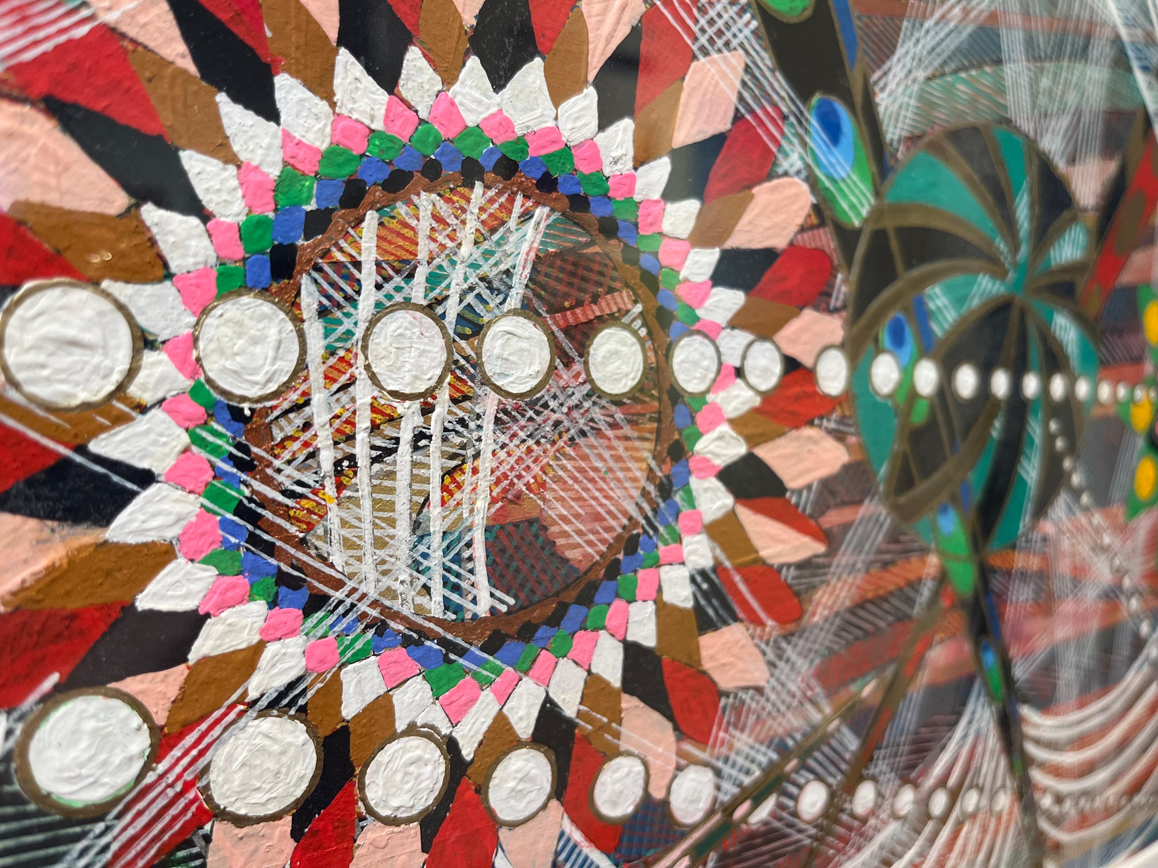 Plan A - Abstrait géométrique multicolore vibrant, 11 x 15 po (16,5 x 20,5 po) fra en vente 1