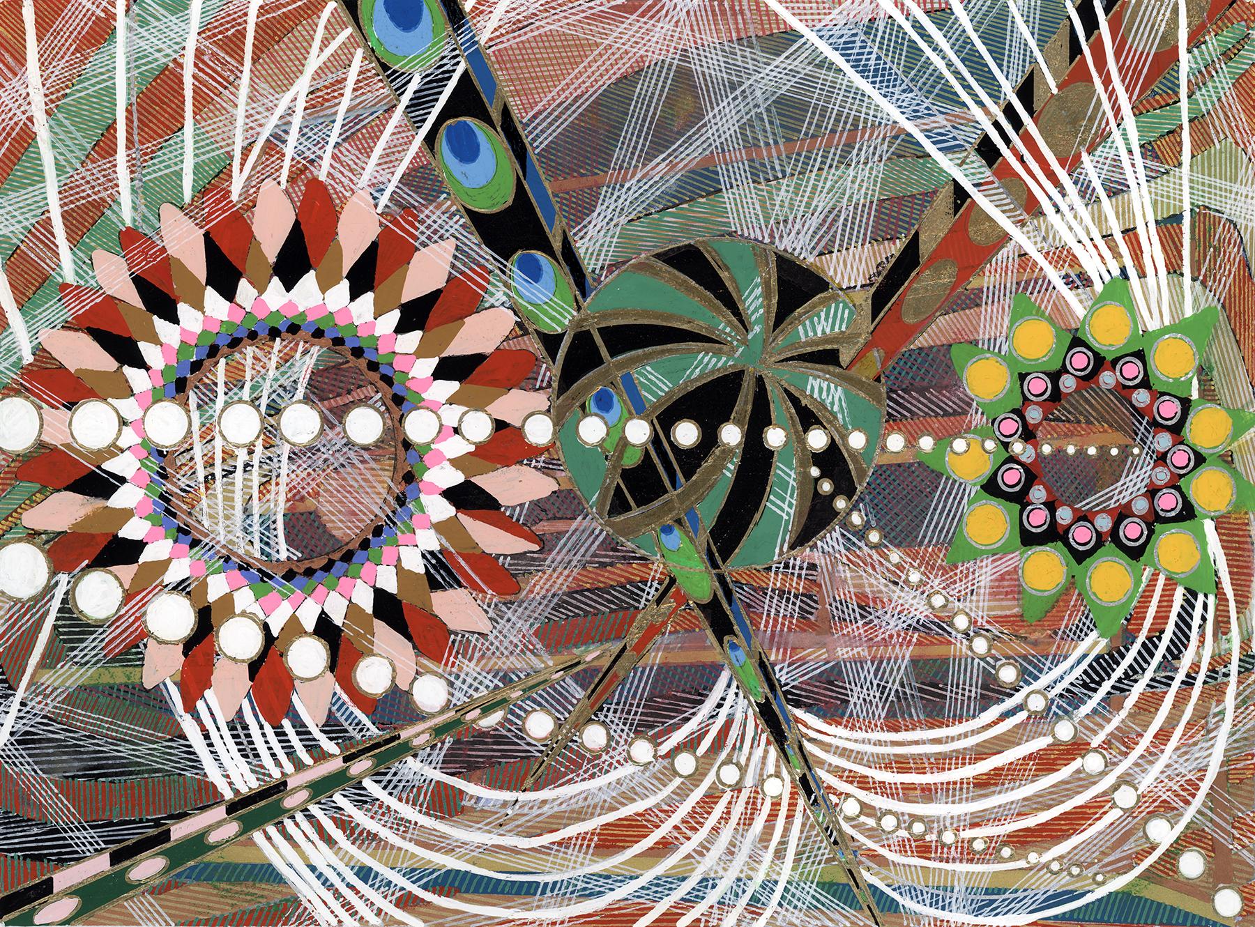 Abstract Painting Amy Cheng - Plan A - Abstrait géométrique multicolore vibrant, 11 x 15 po (16,5 x 20,5 po) fra