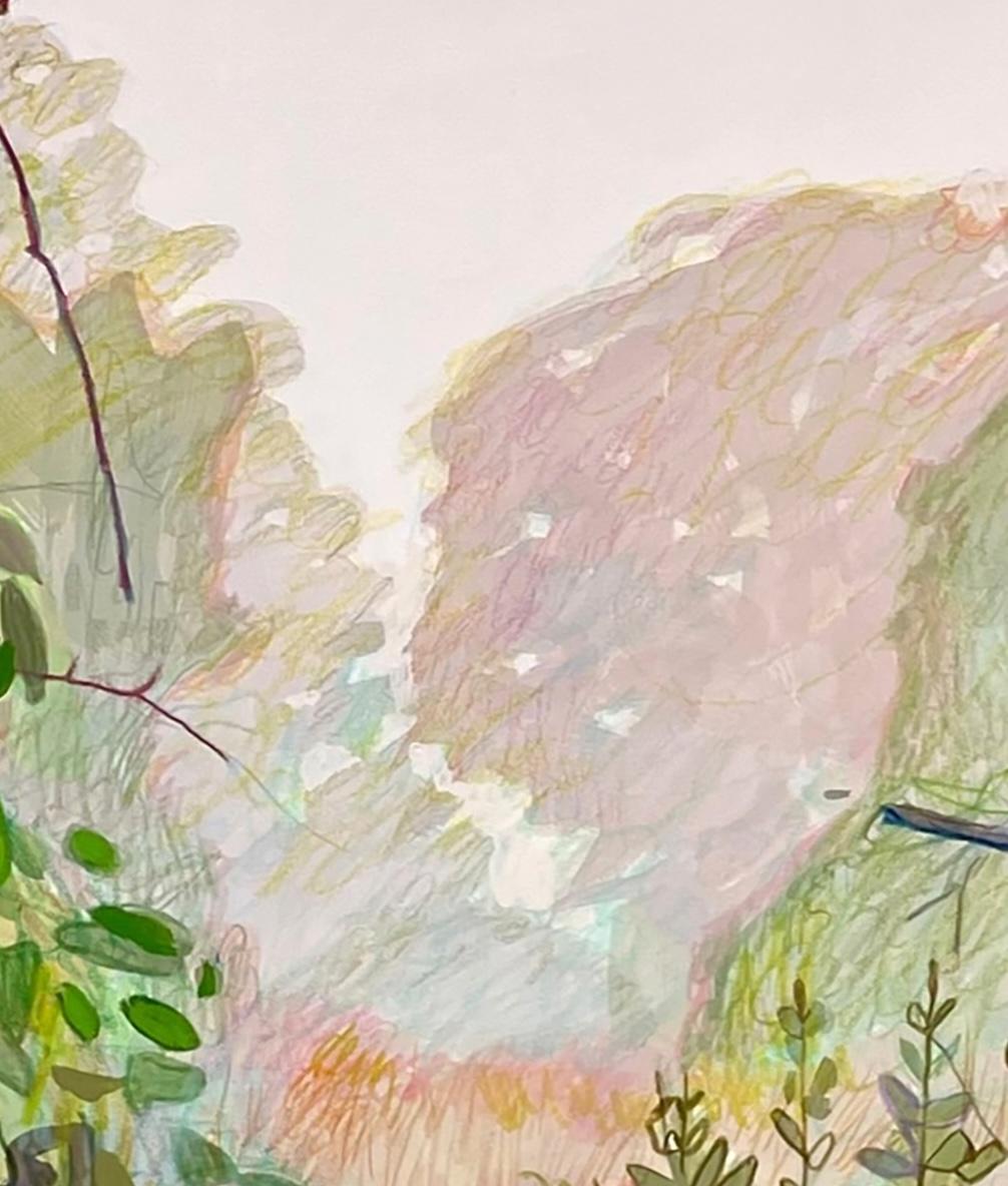 Frutteto in pensione, 20x15 pollici. Disegno di un paesaggio lussureggiante contemporaneo in vendita 1