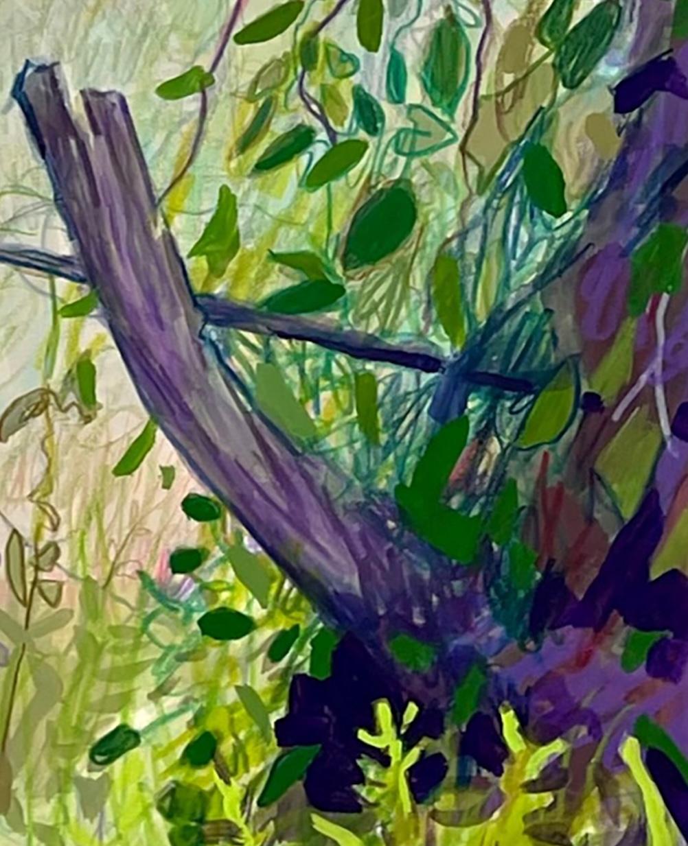 Frutteto in pensione, 20x15 pollici. Disegno di un paesaggio lussureggiante contemporaneo in vendita 2