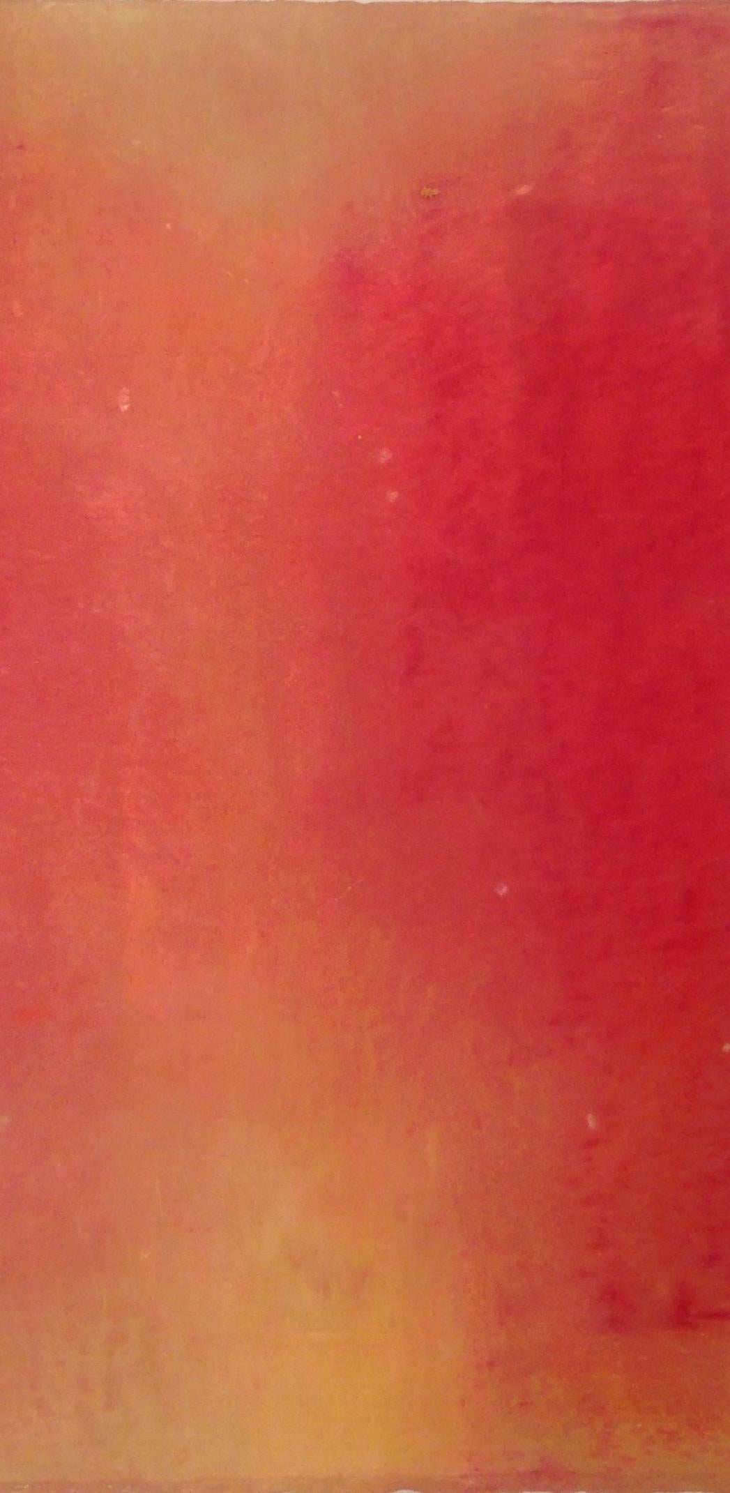 Ida Red, red abstract oil pastel fruit still life - Art by Daisy Craddock