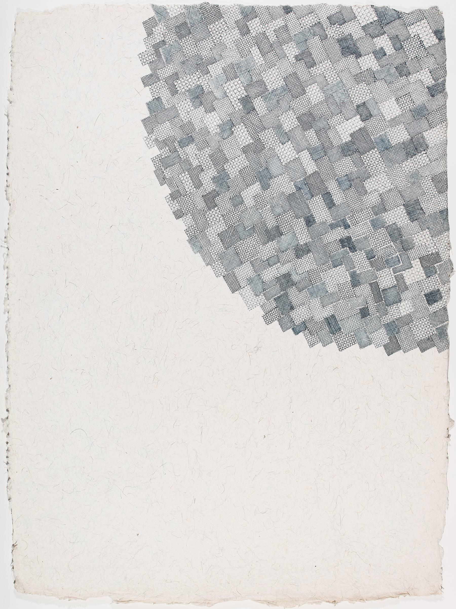 JEANNE HEIFETZ explores the Japanese principle of mottanai—the admonition against waste—in her ink drawings. Heifetz encapsulates the duality of mottanai by referencing both material waste with the patchwork patterning of her drawings, and the waste