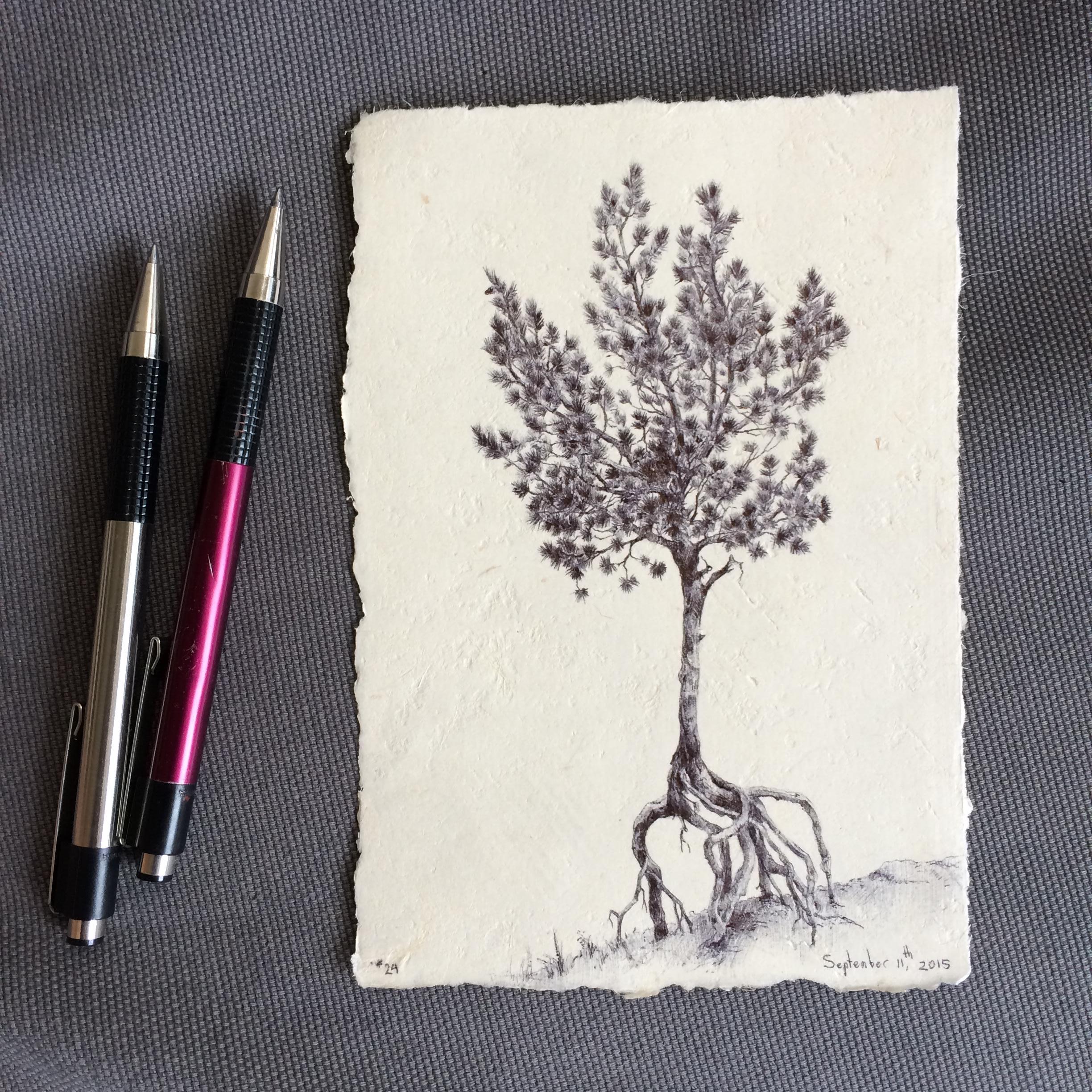 Dina Brodsky, Tree No. 24, Ballpoint pen on paper figurative miniature, 2015 1