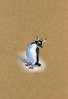 Dina Brodsky, Rockhopper Penguin, realist animal watercolor on paper, 2019