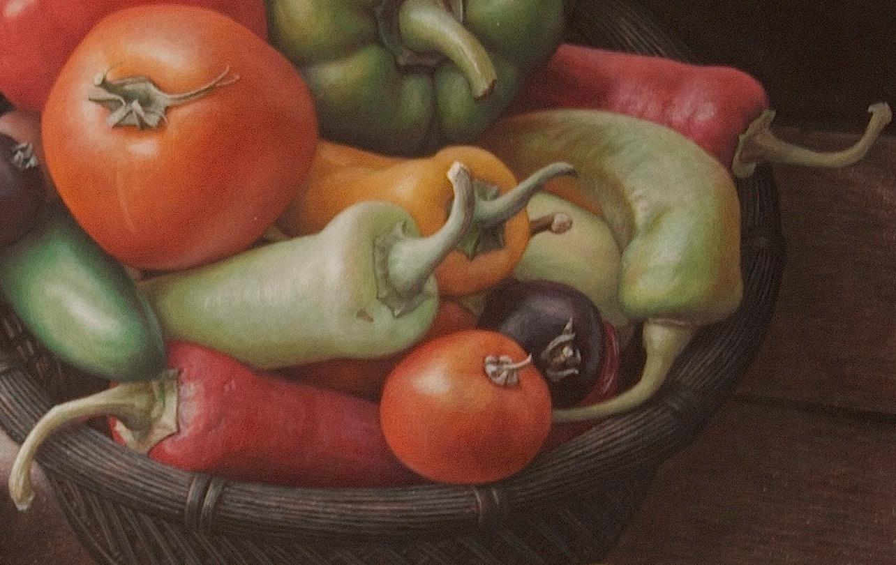 Nachtschirm, surrealistisches Gemüsestillleben mit Eitempera-Gemälde, 2015 (Surrealismus), Painting, von Douglas Safranek