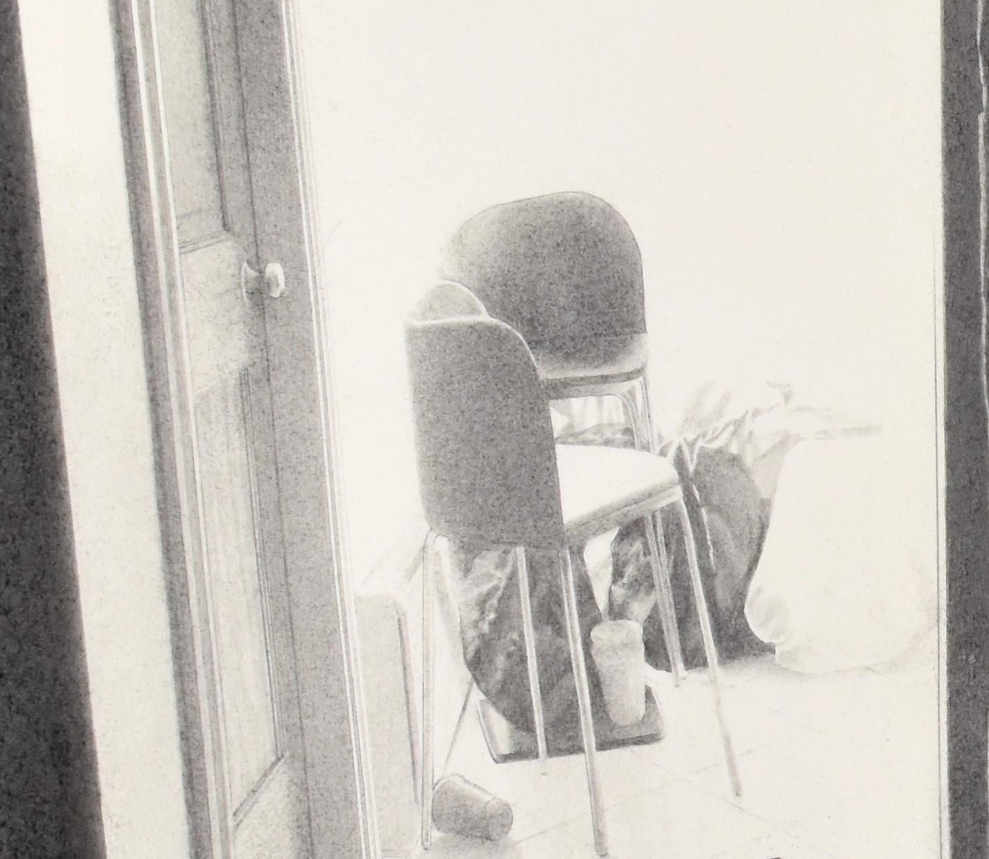 Marathon, graphite and charcoal realist interior drawing, 2012 - American Realist Art by Eileen Murphy