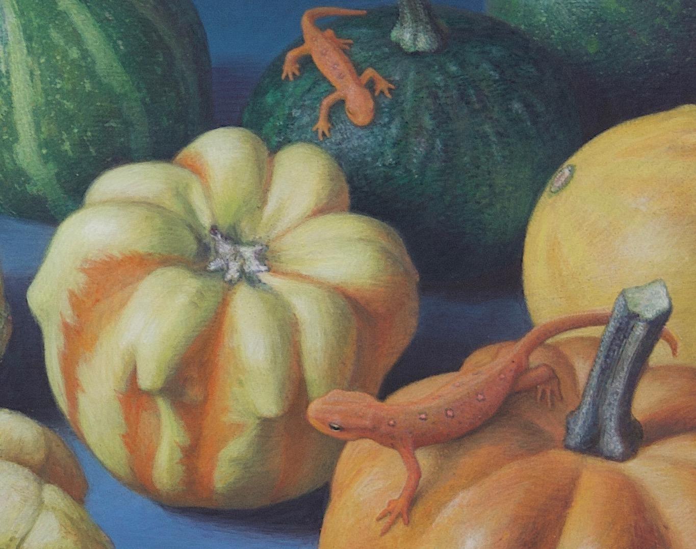 Doug Safranek, Spring Newts and Autumn Gourds, egg tempera animal painting - Painting by Douglas Safranek