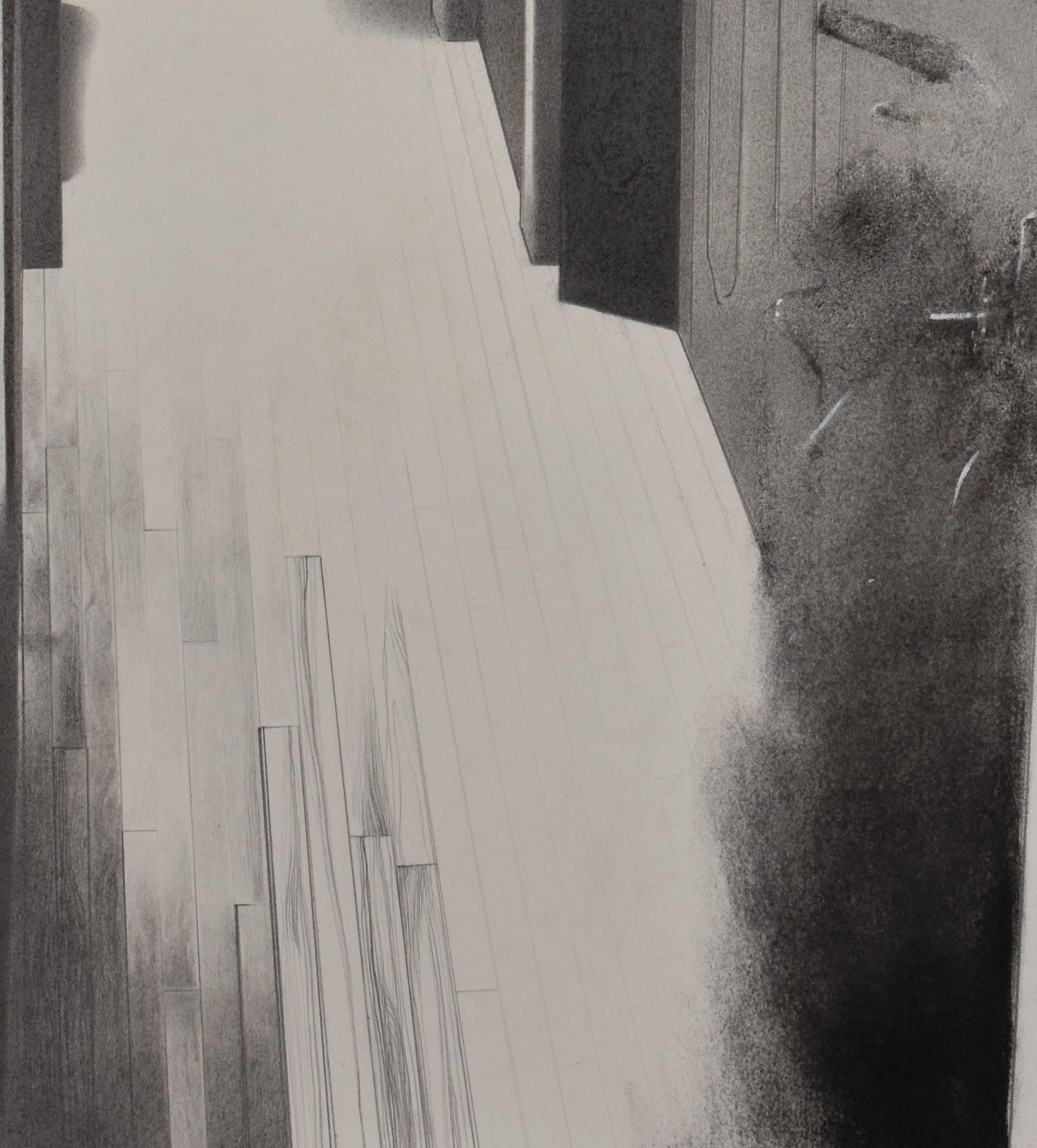 Last Hallway, graphite and gouache realist interior drawing - Art by Eileen Murphy