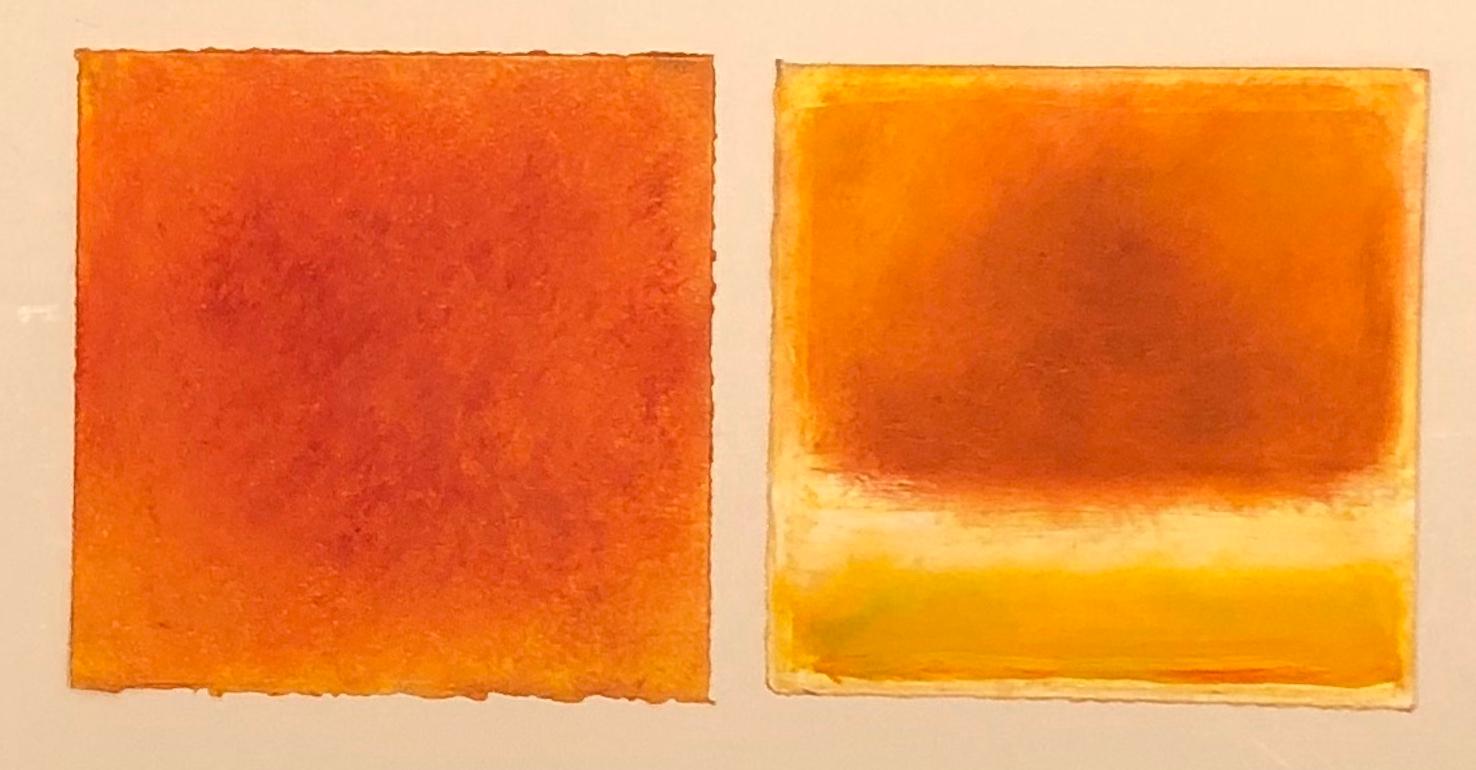 Daisy Craddock Still-Life - Moros, orange and yellow abstract pastel fruit still life, 2020