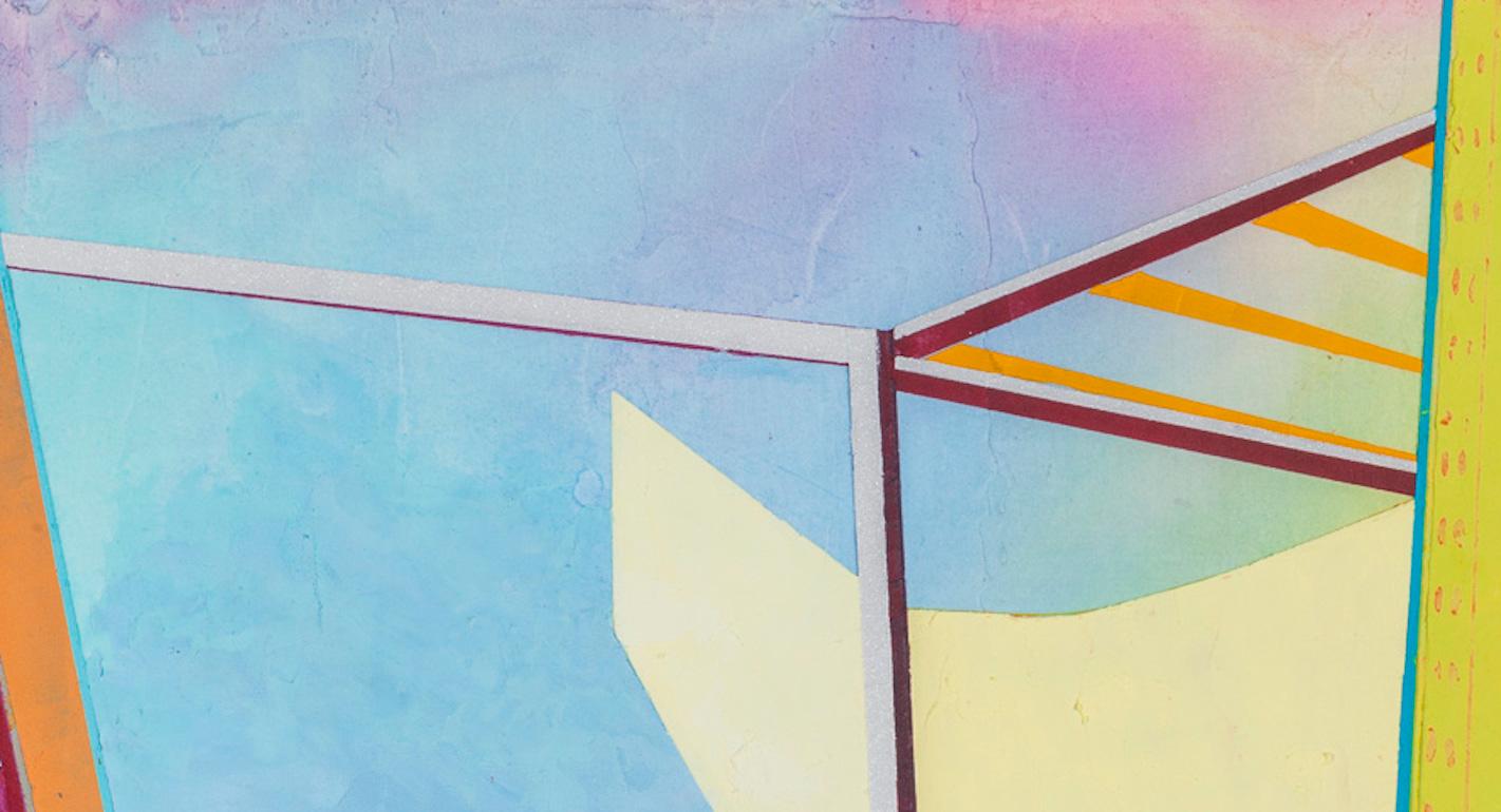 Abstraktes, mehrfarbiges, architektonisches Acrylgemälde für Innenräume von Askew #87, 2020 (Beige), Abstract Painting, von Barbara Kemp Cowlin