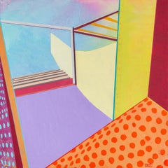 Askew n°87, peinture acrylique d'intérieur architecturale abstraite multicolore, 2020