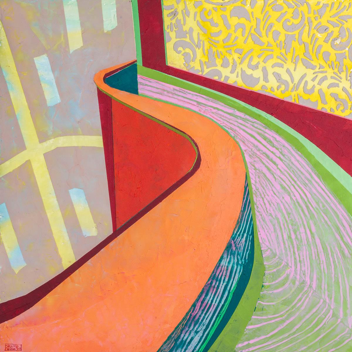 Barbara Kemp Cowlin Interior Painting - Askew #93, abstract multicolored architectural interior acrylic painting, 2020