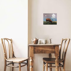 Moon Over Red Bull, realist landscape Americana oil painting, 2019