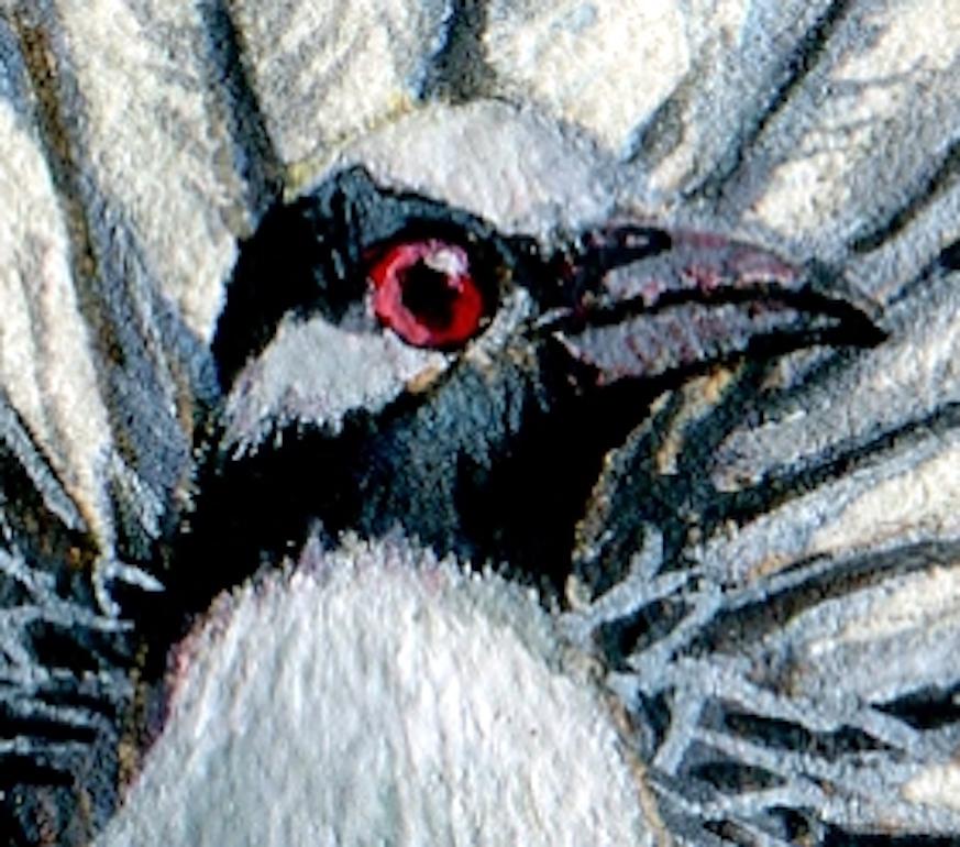 Yellow Crowned Night Heron, realist gouache on paper miniature bird portrait - Realist Art by Dina Brodsky