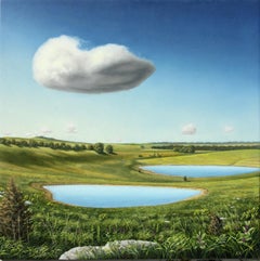 Twin Ponds, realist landscape Americana oil painting, 2020