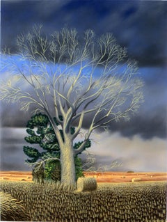 Peinture à l'huile américaine « Bare Cottonwood » (bois de coton nu), paysage réaliste, 2011