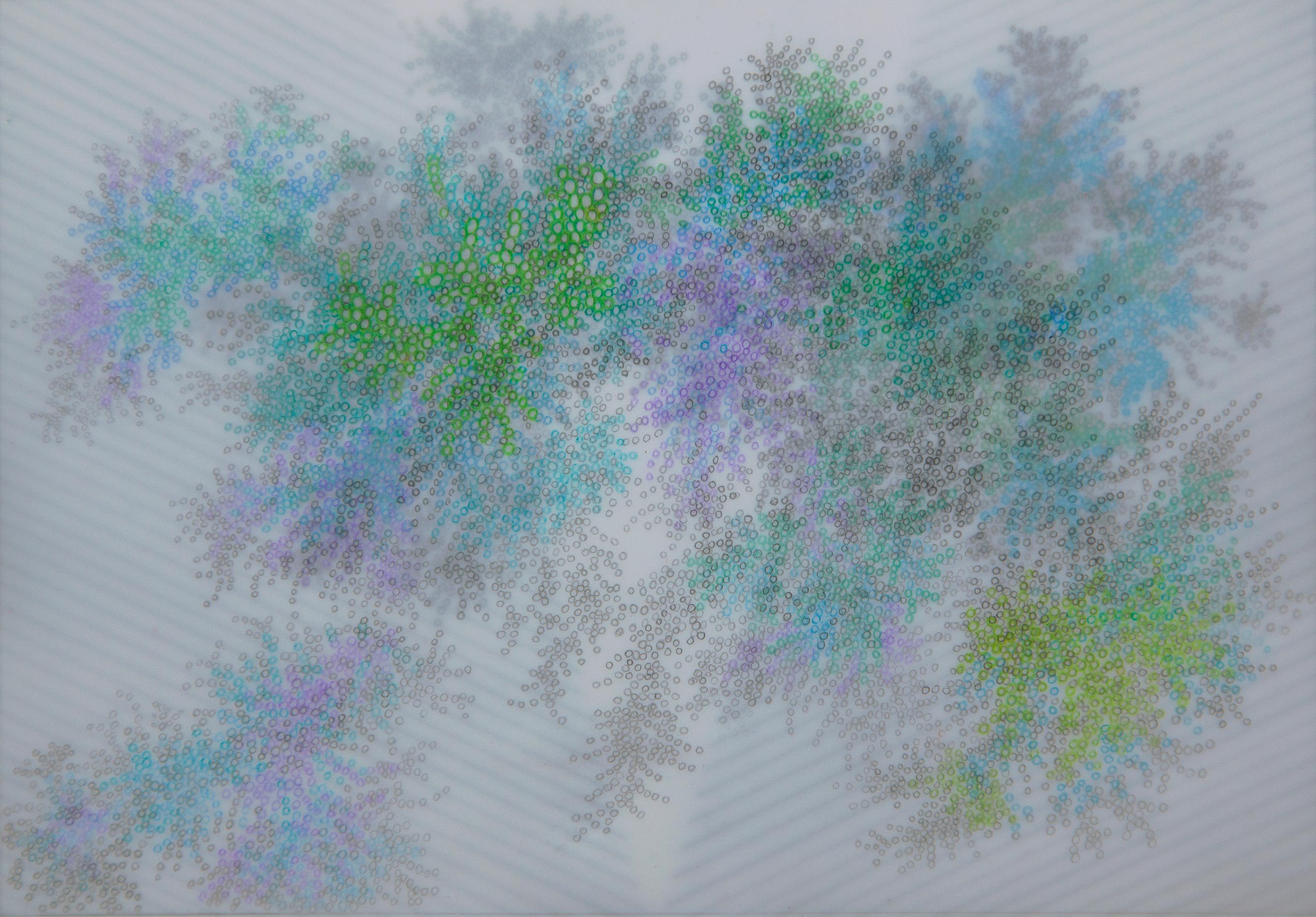 Sung Won Yun Abstract Drawing - Inner Space, organic abstract graphite and colored pencil drawing on Mylar