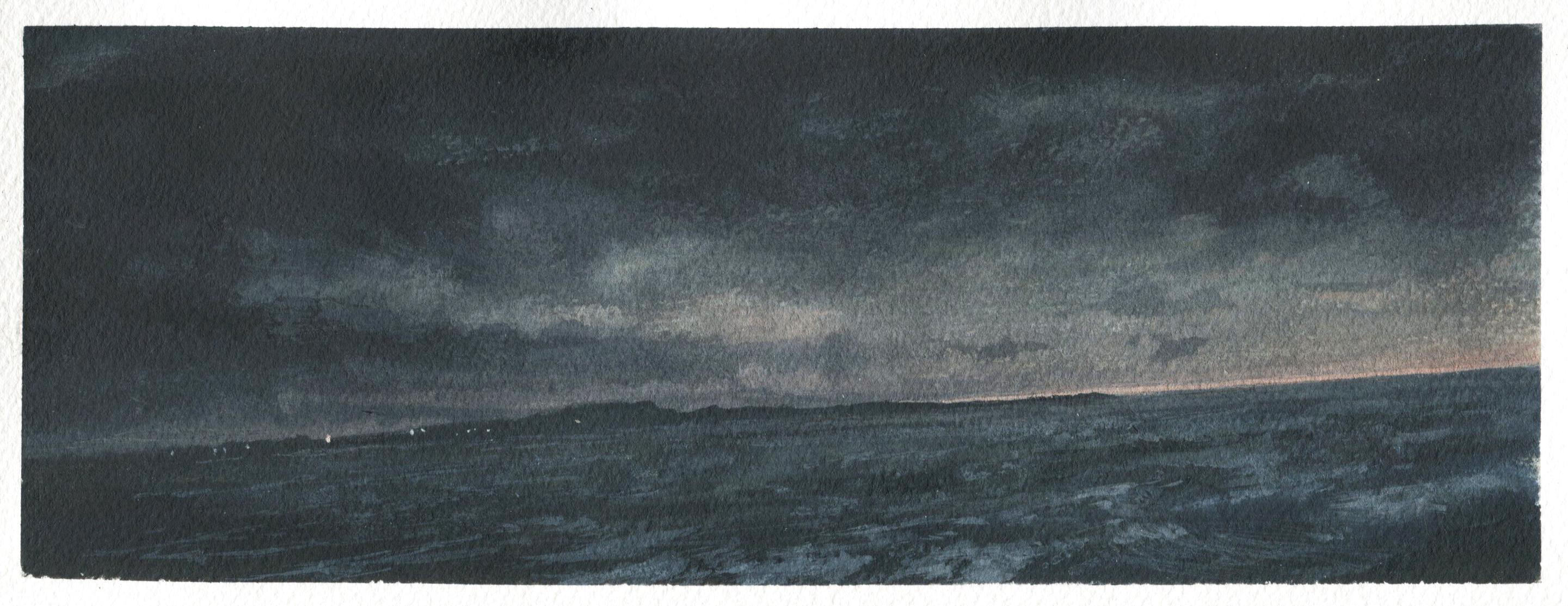 Dozier Bell Landscape Art - Mainland, dusk, northeastern seascape watercolor
