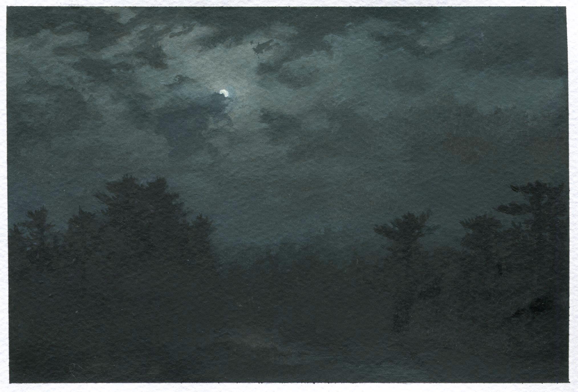 Dozier Bell Landscape Art - Night path, northeastern seascape watercolor