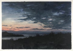 Smutty Nose, twilight, northeastern seascape and sunset watercolor